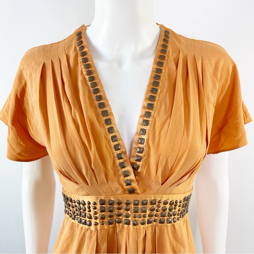 Hale Bob Golden Orange Studded V-Neck Blouse - Picture 4 of 10